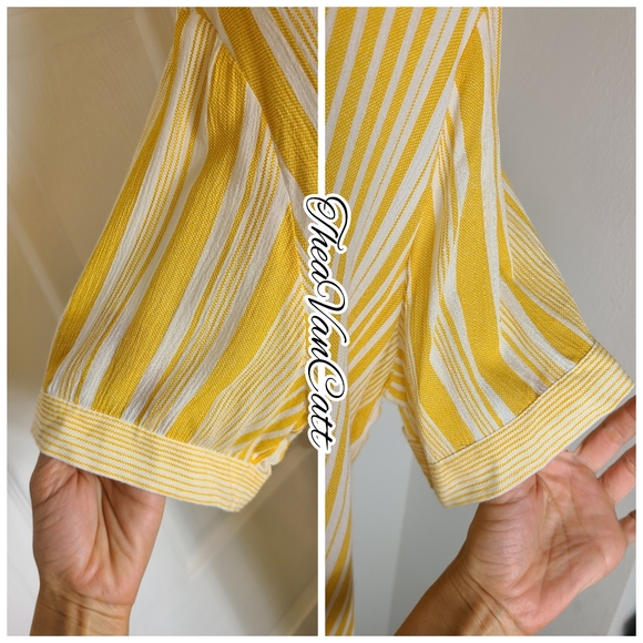 Forever 21 retro yellow stripes short sleeve button down relaxed fit shirt dress - Picture 4 of 8